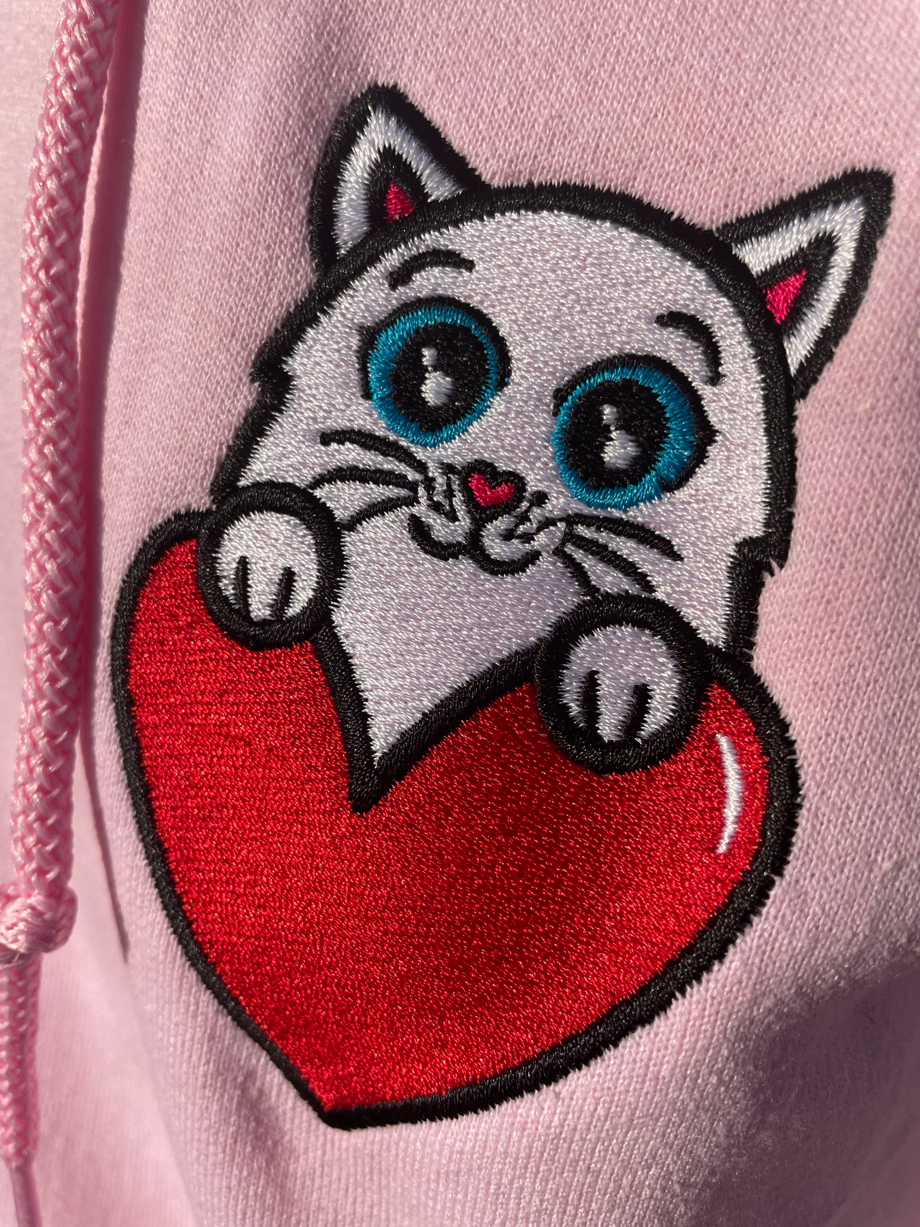 "Cat Heart" - Kapuzenpullover Hoodie mit Stickerei für Damen und Herren