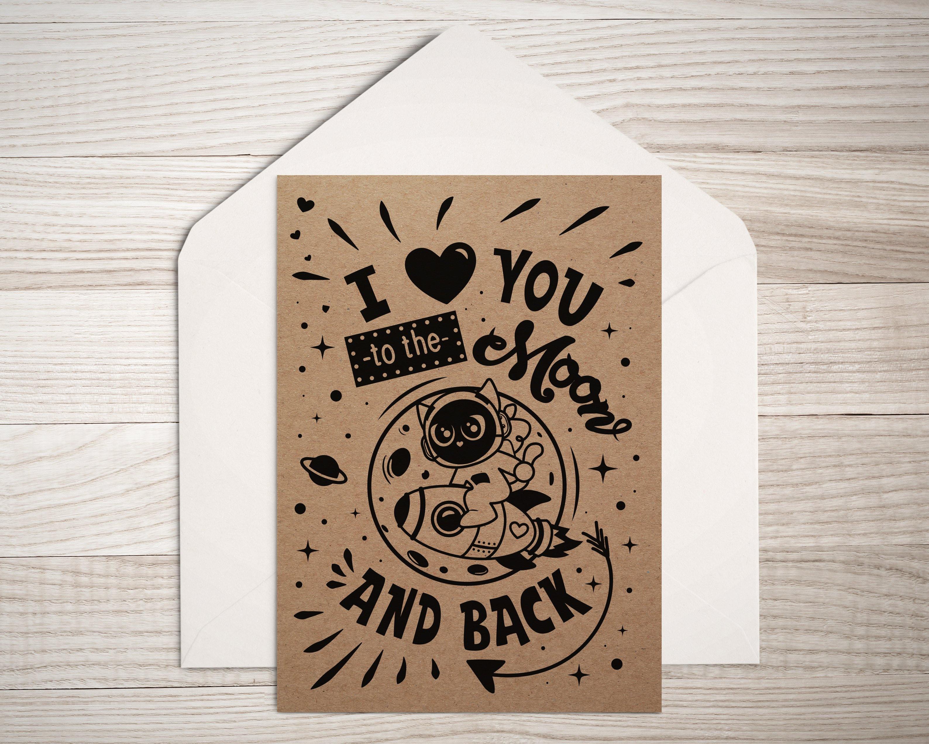 Gruß-/Valentinskarte "Ich liebe dich bis zum Mond und zurück" (A6) - SPACECAT