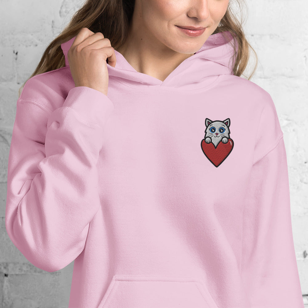 "Cat Heart" - Kapuzenpullover Hoodie mit Stickerei für Damen und Herren