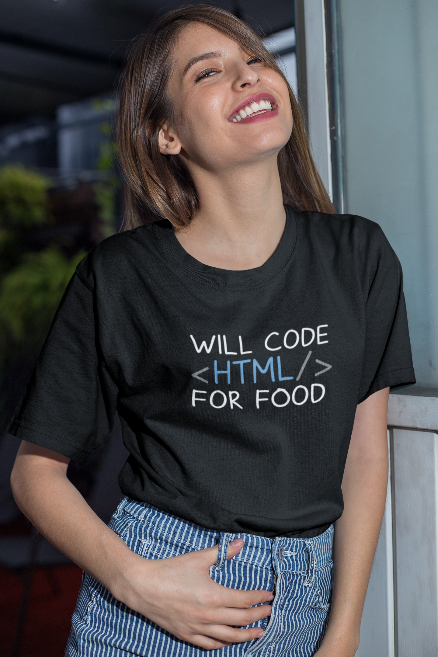 "Will code HTML for food" - T-Shirt für Damen und Herren